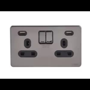 Schneider USFP 2G Switched Socket Double Pole 2x USB 4A Black Insert Black Nickel - GGBGU3424DBBN