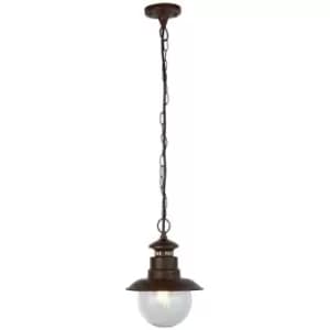 Searchlight Station 1 Light Outdoor Pendant - Rustic Brown With Clear Glass