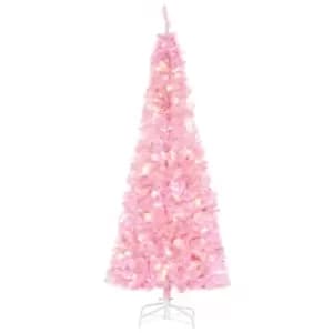 Pre-Lit Slim Artificial Christmas Tree with LED Lights Pink 6ft, Pink