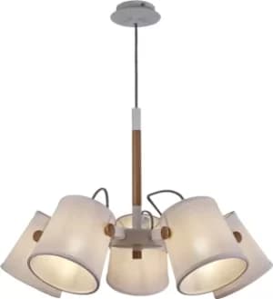 Nordica Ceiling Pendant 5 Light 5x23W E27, White, Beech with White Shades