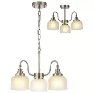 Luminosa DeRuyter Semi Flush, Ceiling Pendant, 3 Light E27, Satin Nickel, Frosted Glass