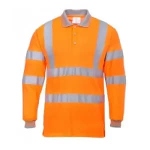 Portwest Mens Hi-Vis Long Sleeve Polo Shirt (L) (Orange) - Orange
