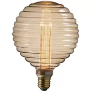 Amber Tinted Ribbed Glass Lamp - 2.5W E27 LED Light Bulb - 1800k Warm White