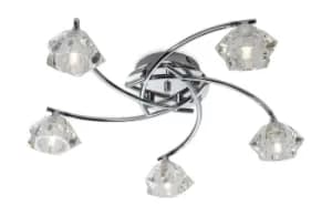 Clara 5 Light Flush Multi Arm Ceiling Light Chrome, Clear Glass, G9
