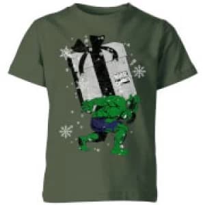 Marvel The Incredible Hulk Christmas Present Kids Christmas T-Shirt - Forest Green - 11-12 Years