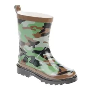 StormWells Childrens/Kids Camouflage Print Wellingtons (1 UK) (Green/Brown/Black)