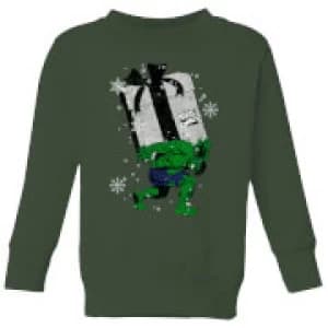 Marvel The Incredible Hulk Christmas Present Kids Christmas Sweatshirt - Forest Green - 11-12 Years
