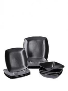 Creative Tops Raven 12 Piece Black Stoneware Square Dinner Set