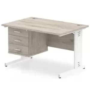 Impulse 1200 Rectangle White Cable Managed Leg Desk Grey Oak 1 x 3 Drawer Fixed Ped