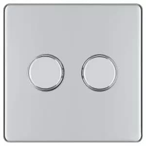 BG 400W Screwless Flat Plate Double Dimmer Switch 2-Way Push On/Off - Polished Chrome