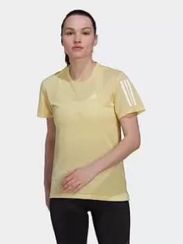 adidas Own The Run Cooler T-Shirt - Yellow, Yellow, Size L, Women