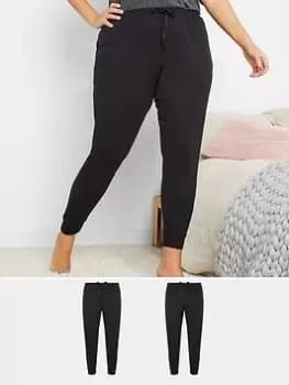 Yours Cuffed PJ Pants (2 Pack) - Black, Size 18-20, Women