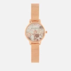 Olivia Burton Womens Marble Florals Watch - Rose Gold Mesh