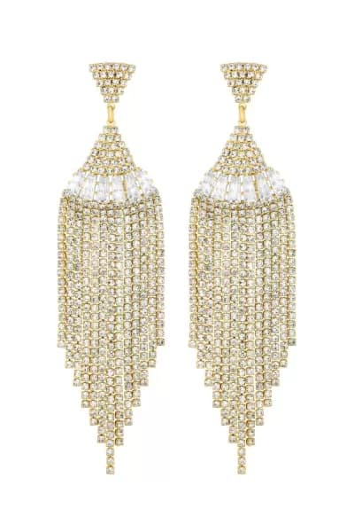 Gold Plated Cubic Zirconia Statement Fringe Earrings