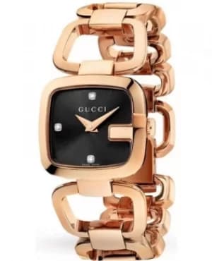 Gucci G-Gucci Black Diamond Dial Rose Gold Tone Steel Womens Watch YA125512 YA125512
