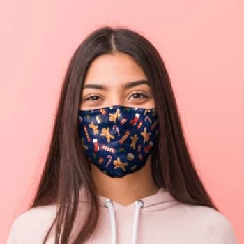 Christmas Treats Candy Canes & Gingerbread Men Face Covering - Large