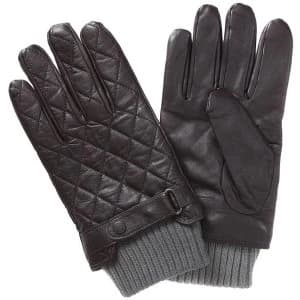 Barbour Mens Quilted Leather Glove Dark Brown Large