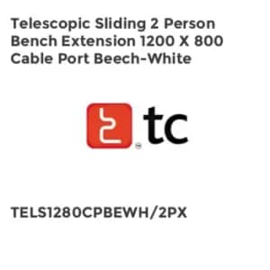 TC Group Telescopic Sliding 2 Person Bench Extension 1200 x 800 Cable Port Beech