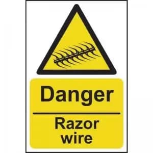 Danger Razor Wire’ Sign; Rigid 1mm PVC Board 200mm x 300mm