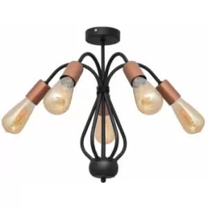 Helam Nevada Multi Arm Semi Flush Ceiling Light Black, Copper 46cm