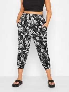 Yours Crop Harem Mono Floral Cluster - Black, Size 18, Women