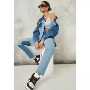 Missguided Fray Hem Patched Straight Leg Co Ord - Blue