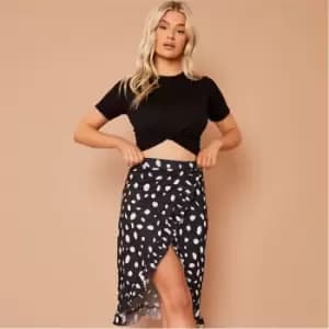 I Saw It First Petite Printed Split Front Ruffle Midi Skirt - Black