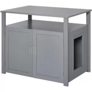 Wood Cat Litter Box Enclosure Furniture w/ Adjustable Interior Wall Grey - Pawhut