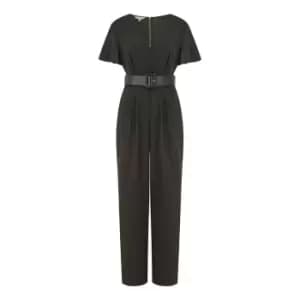 Yumi Black Wrap Over Jumpsuit With Belt - Black