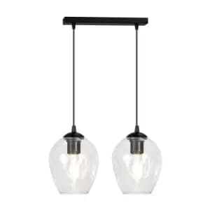 Istar Black Bar Pendant Ceiling Light with Clear Glass Shades, 2x E27