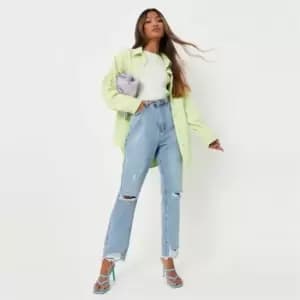 Missguided High Waisted Straight Rip Knee Jean - Blue