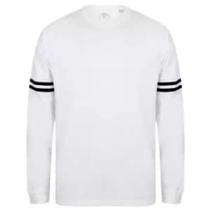 Skinnifit Mens Drop Shoulder Slogan Top (2XL) (White / Black Stripes)