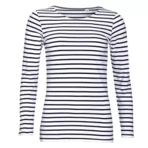 SOLS Womens/Ladies Marine Long Sleeve Stripe T-Shirt (M) (White/Navy)