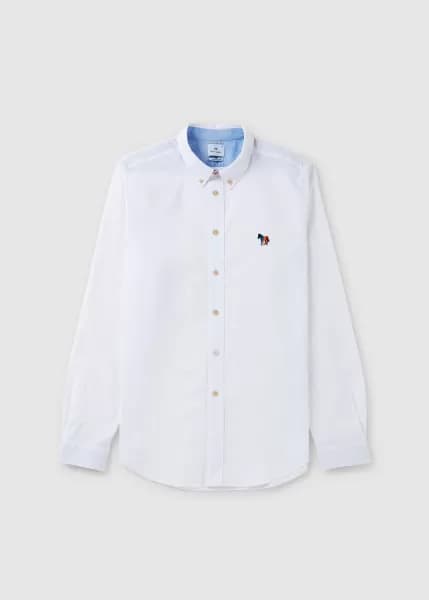 Paul Smith Mens Ls Tailored Fit Zebra Shirt In White