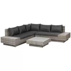 Outsunny 4pc Rattan Corner Sofa and Coffee Table Set - Light Grey