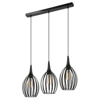 Lamkur Lighting - Vincent Wire Frame Pendant Ceiling Light Black, 3x E27