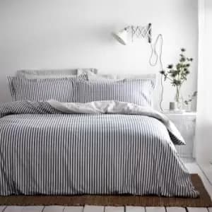 The Linen Yard Hebden Stripe Melange Print 100% Cotton Reversible Duvet Cover Set, Blue/Grey/Natural, Super King