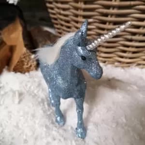 17cm Blue Glitter Standing Unicorn Ornament Christmas Decoration