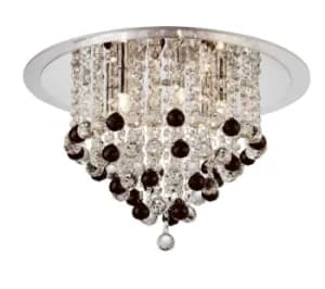 Atla Flush Ceiling 4 Light Polished Chrome, Acrylic Trim, Crystal Supplied with 17 Additional Black Crystal Spheres