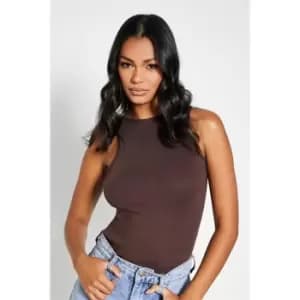 I Saw It First Rib Cotton Racer Neck Vest Top - Brown