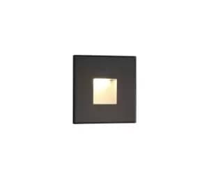 Recessed Square Wall Lamp, 1 x 1.8W LED, 3000K, 70lm, IP65, Black