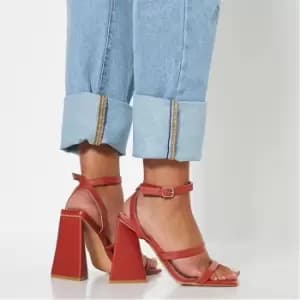 I Saw It First Triangular Heeled Triple Strap Sandals - Orange