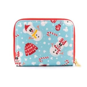 Loungefly Disney Seasonal Snowman Minnie Mickey Aop Zip Around Wallet