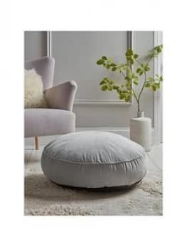 Cox & Cox Velvet Round Floor Cushion - Grey