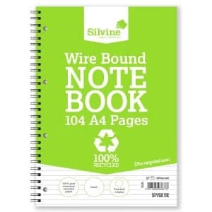 Silvine A4 Everyday Notebook Recycled Wirebound Punched Ruled 104 Pages 70gsm Pack of 12 Promo