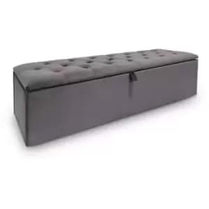 Ottoman Blanket Box Dark Grey Velvet Fabric Upholstered - Adah