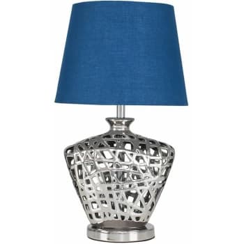 Silver Lattice Vase Table Lamp With Lampshade - Navy Blue - No Bulb