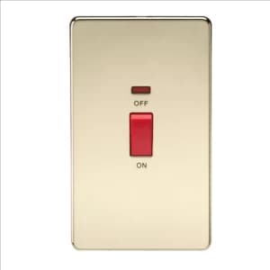 KnightsBridge 45A 2G DP 230V Screwless Polished Brass Electric Switch With Neon