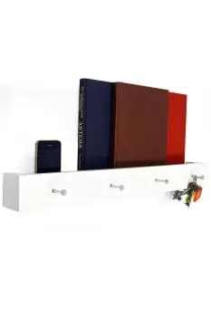 'Ellis' Wall Mounted 2ft / 40cm Floating 4 Coat Hook Shelf / Bathroom Storage White