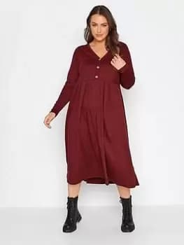 Yours Long Sleeve Rib Midaxi Dress Wine, Red, Size 16, Women